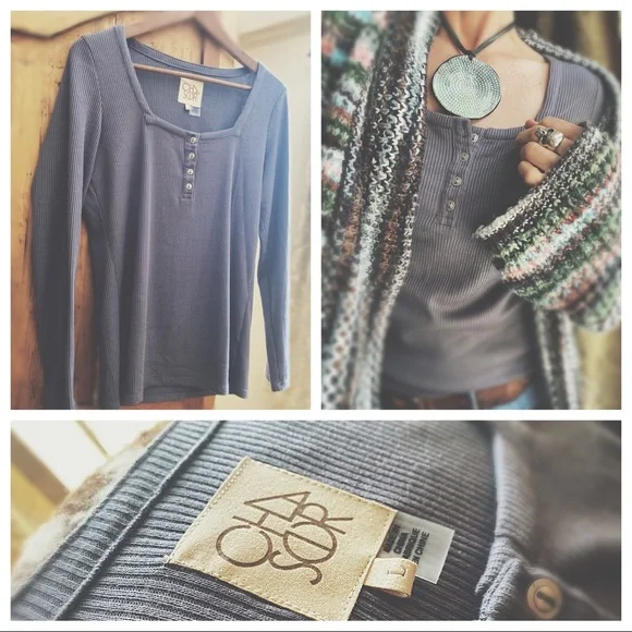 Chaser Henley Ribbed Layering Top Gray Charcoal NWT Large - Picture 14 of 16